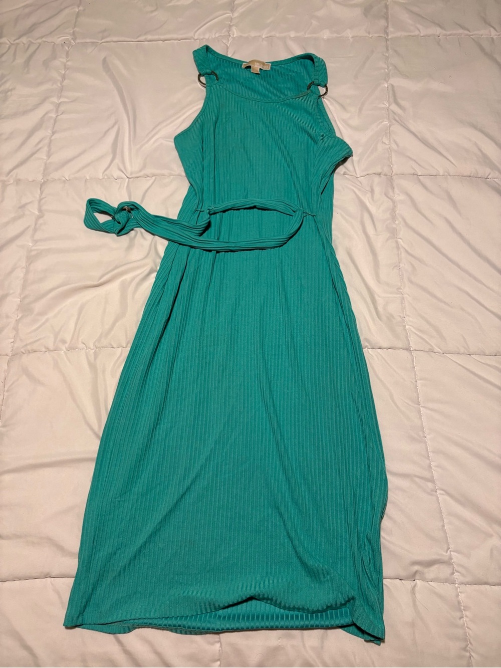 MICHAEL Michael Kors Teal Belted Sleeveless Midi Dress - Picture 2 of 8